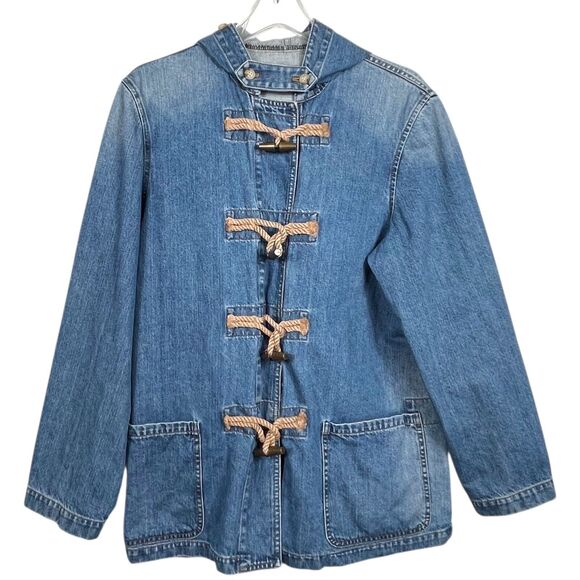Vintage RALPH LAUREN JEANS CO. Women's Hooded Denim Chore Barn Jacket Size Large - Picture 1 of 16